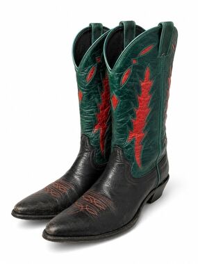 Women's Code West Cowboy Western Boots - Black Green Red 90s Size 8.5